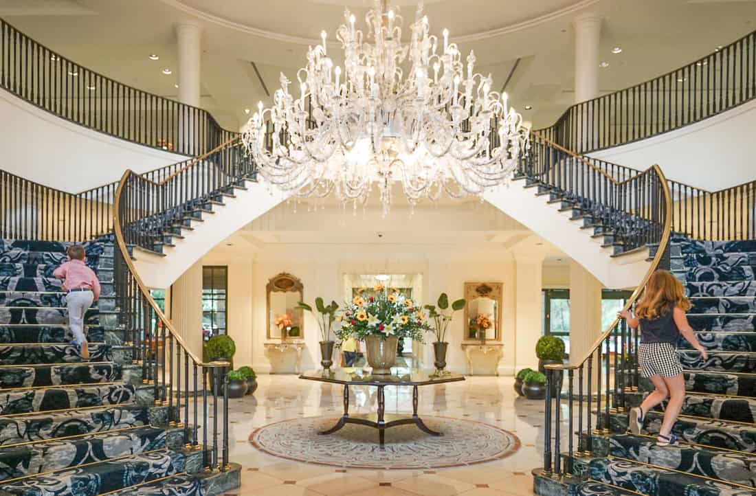  the charleston place hotel lobby staircase.