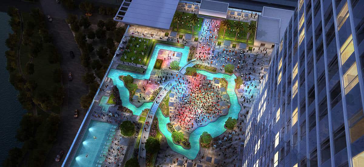 aerial view of outdoor pool at Marriott Marquis