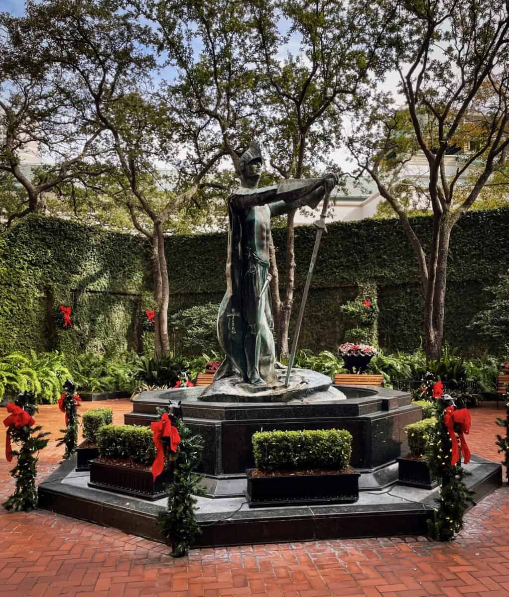 courtyard with waterfall statue in New Orleans