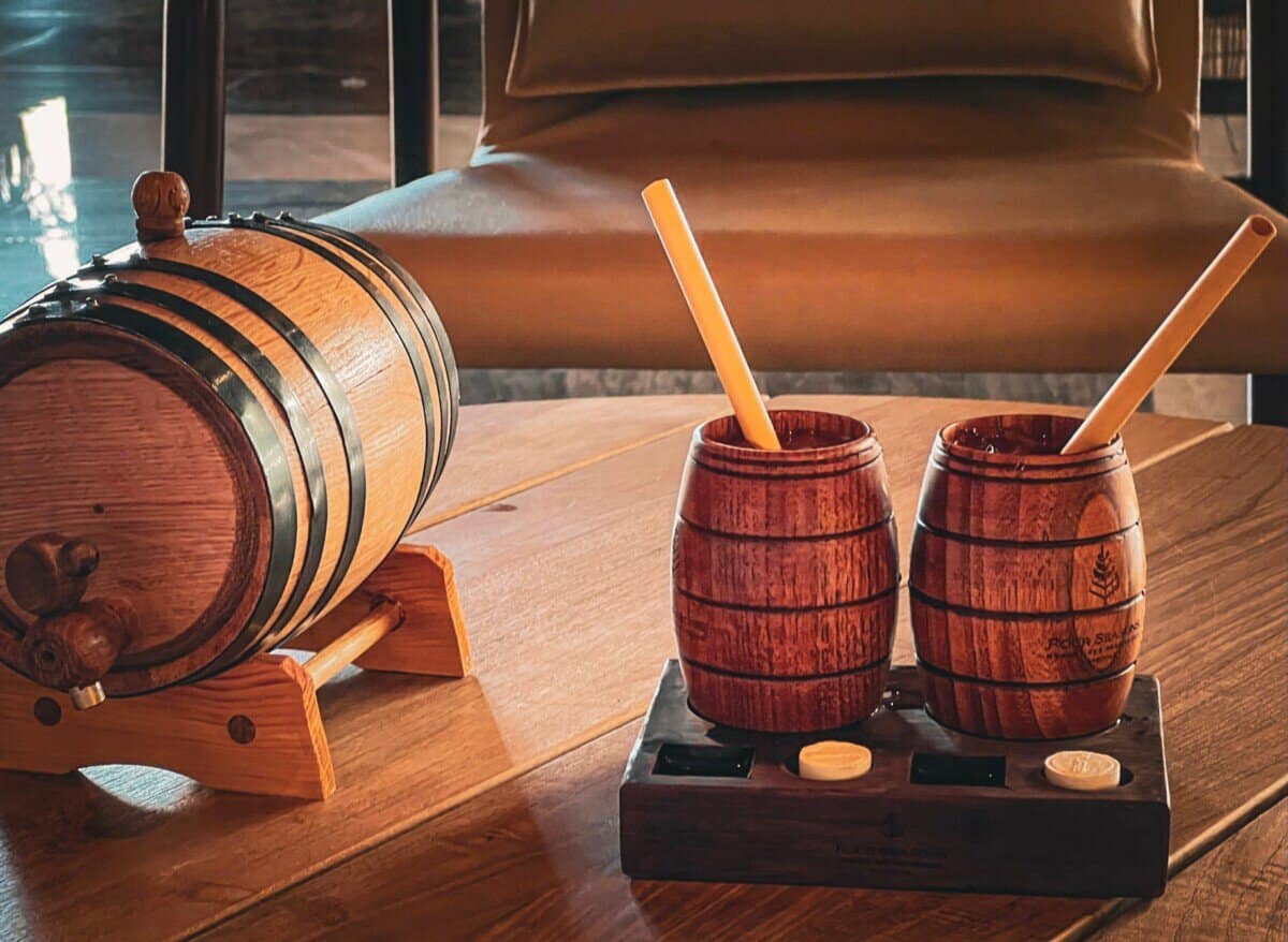 drinks in small barrels at Four Seasons Resort Anguilla