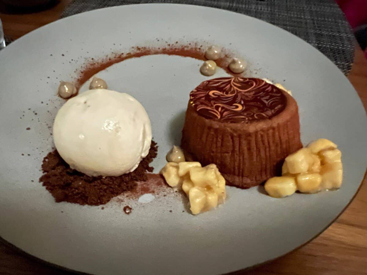 upscale dessert on plate at restaurant in Four Seasons Resort Anguilla