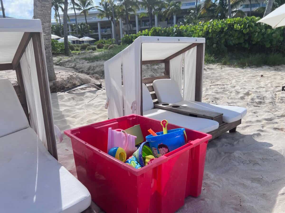 sun lounger and beach toys for kids at Four Seasons Resort Anguilla